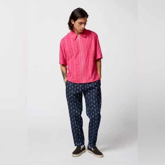 Urban Outfitters Men’s Chain Link Zip Up Terry Shirt in Pink Size M - Picture 1 of 11